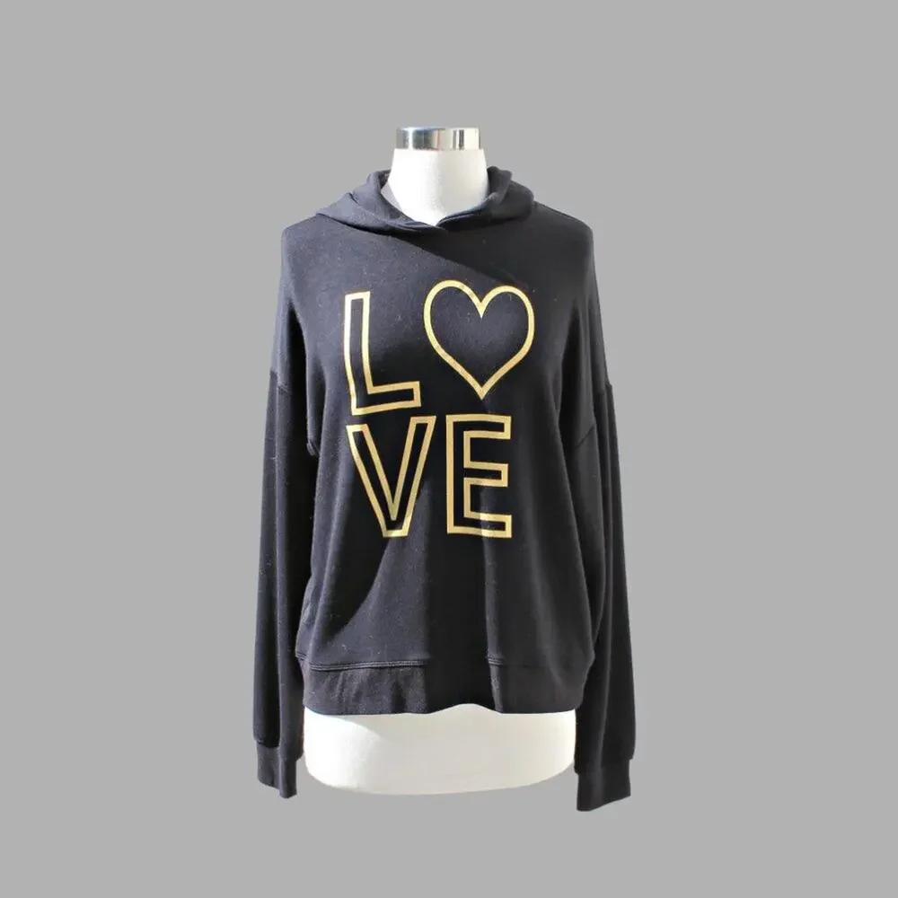 Marled Women's Black Hoodie Sweatshirt Love Graphic Size Medium - Picture 3 of 14